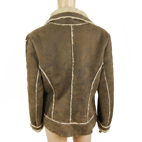 Vintage Ross Mayer Brown Faux Suede Leather Fur Embroidered Sherpa Buckle Jacket - Picture 3 of 7